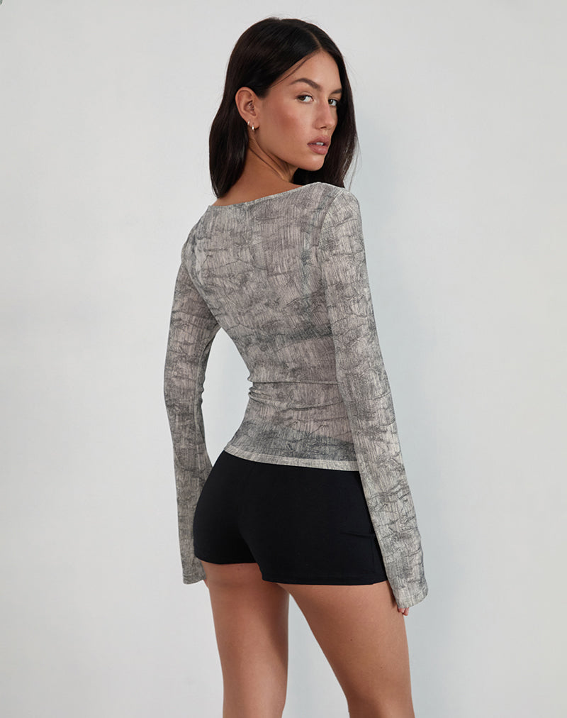 Imagen de Sheiza Top de manga larga en malla transparente Gris