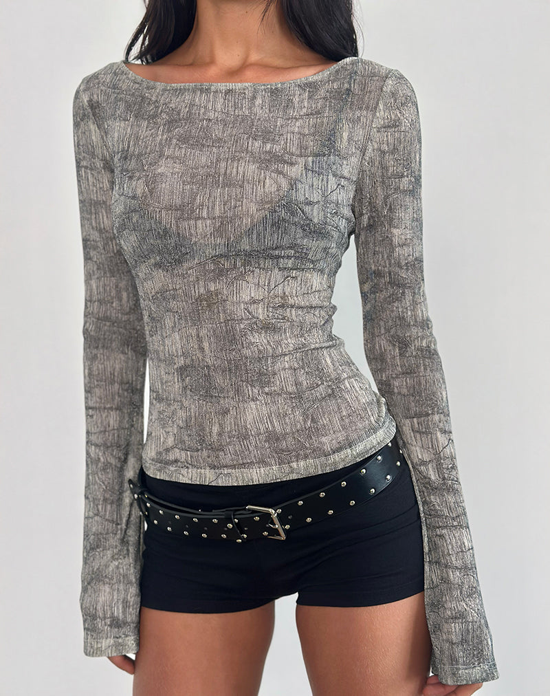 Camiseta de manga larga Sheiza en malla transparente gris
