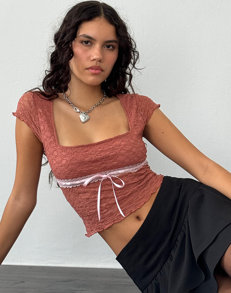 Top de encaje Sherine en rosa marchito