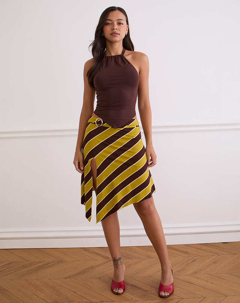 Falda Sherry Midi de rayas retro amarilla