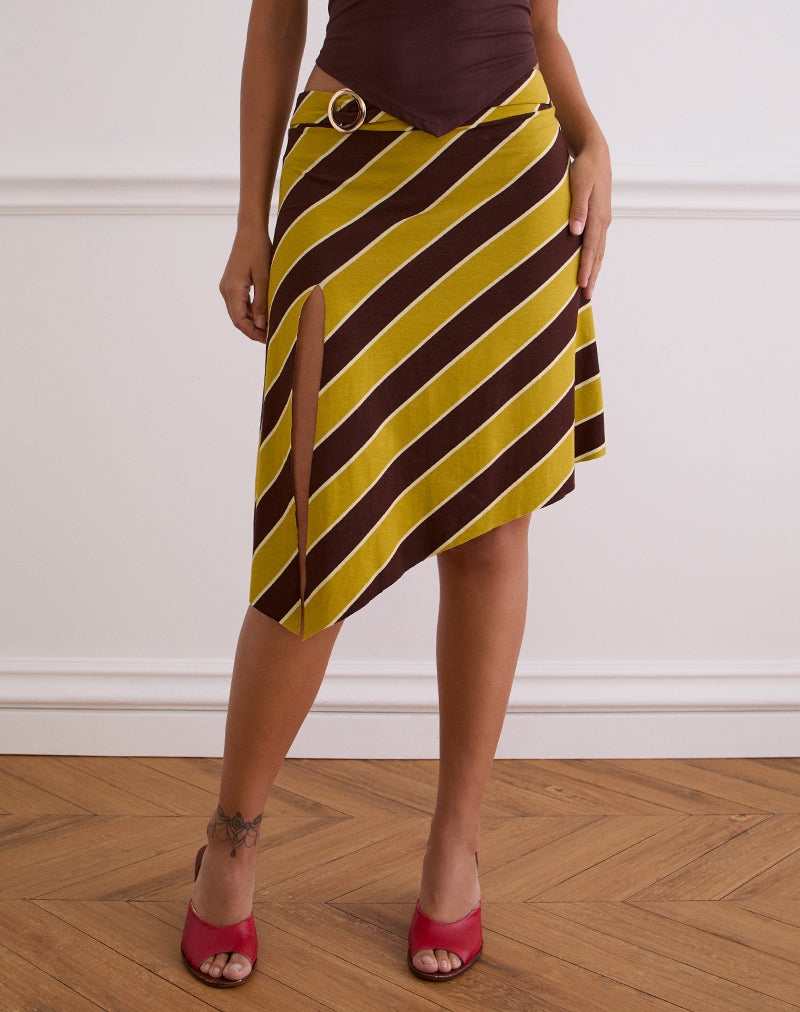 Imagen de Sherry Split Midi Skirt in Stripe Retro Yellow