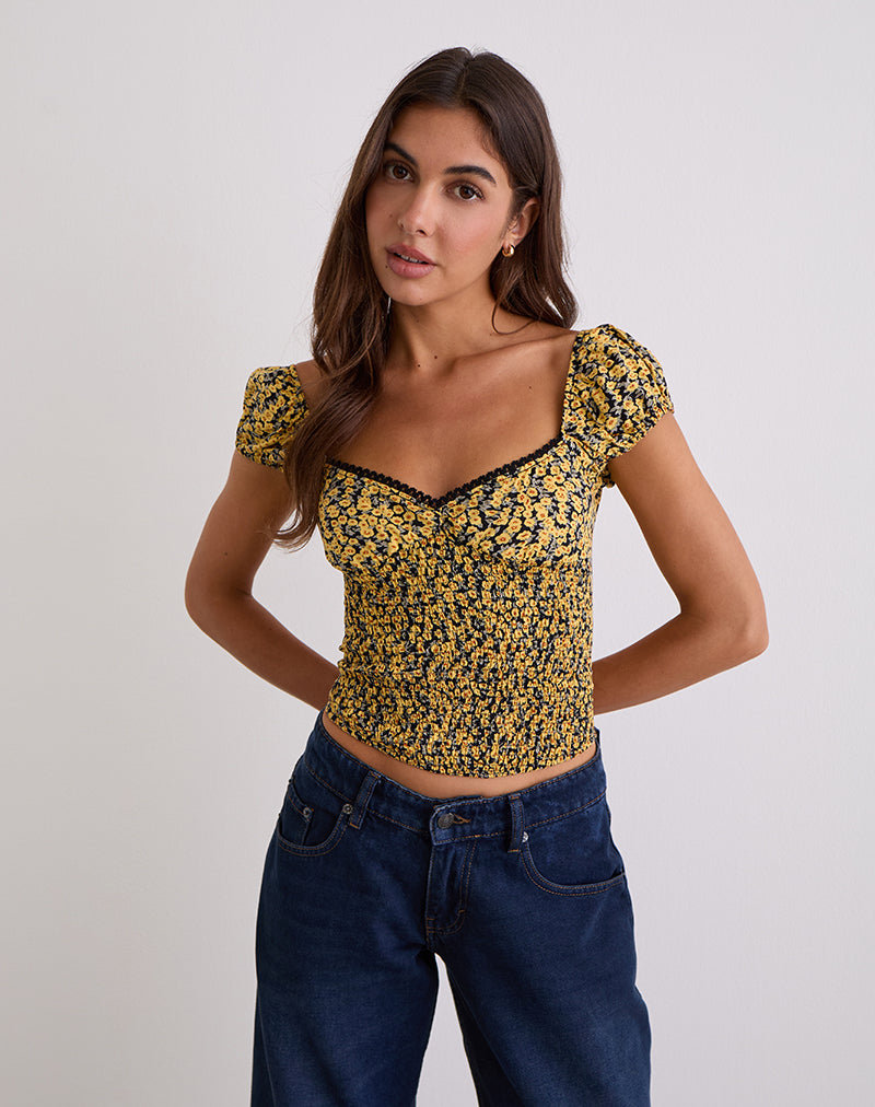 Imagen de Shizu Top de manga casquillo en Mini Bloom Amarillo
