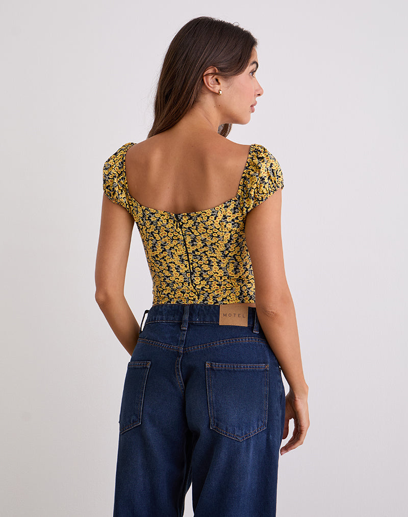Imagen de Shizu Top de manga casquillo en Mini Bloom Amarillo