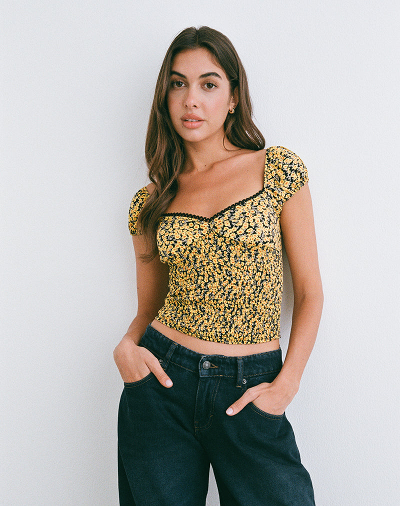 Shizu Top de Manga Corta en Mini Bloom Amarillo