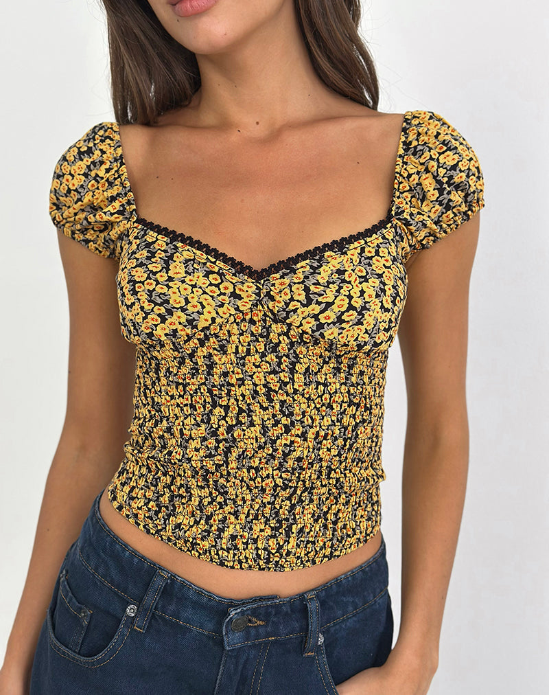 Imagen de Shizu Top de manga casquillo en Mini Bloom Amarillo