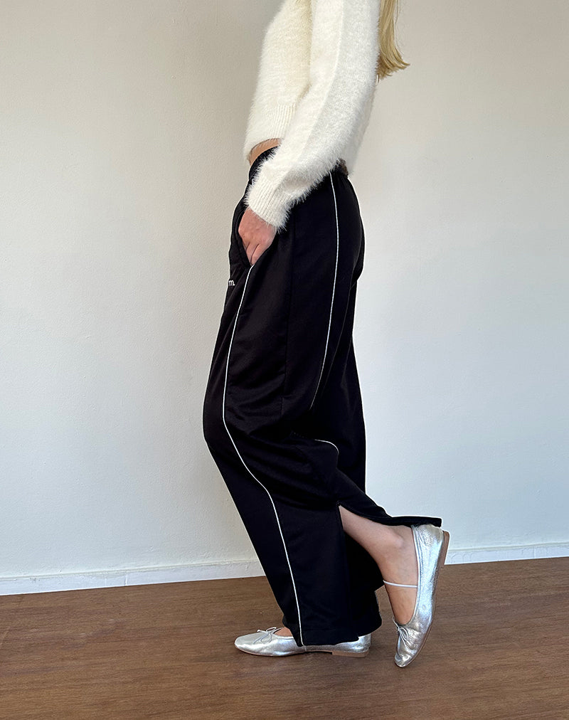Jogger de pata ancha Shobi en negro con ribete gris
