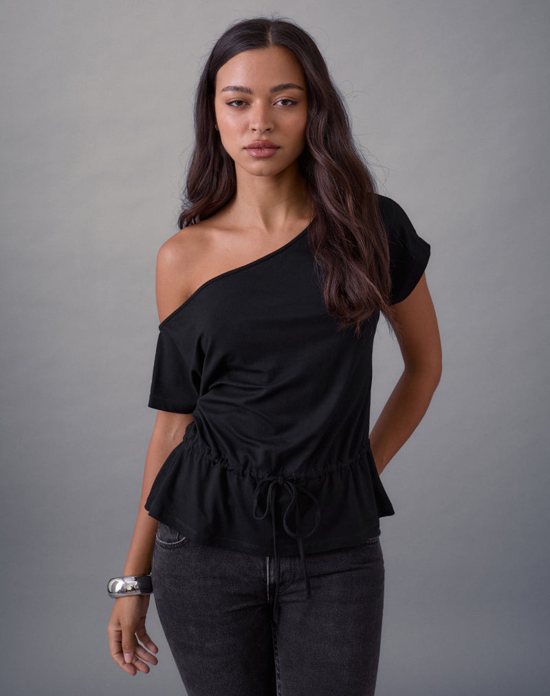 Imagen de Sika One Shoulder Top in Black with Tie Belt