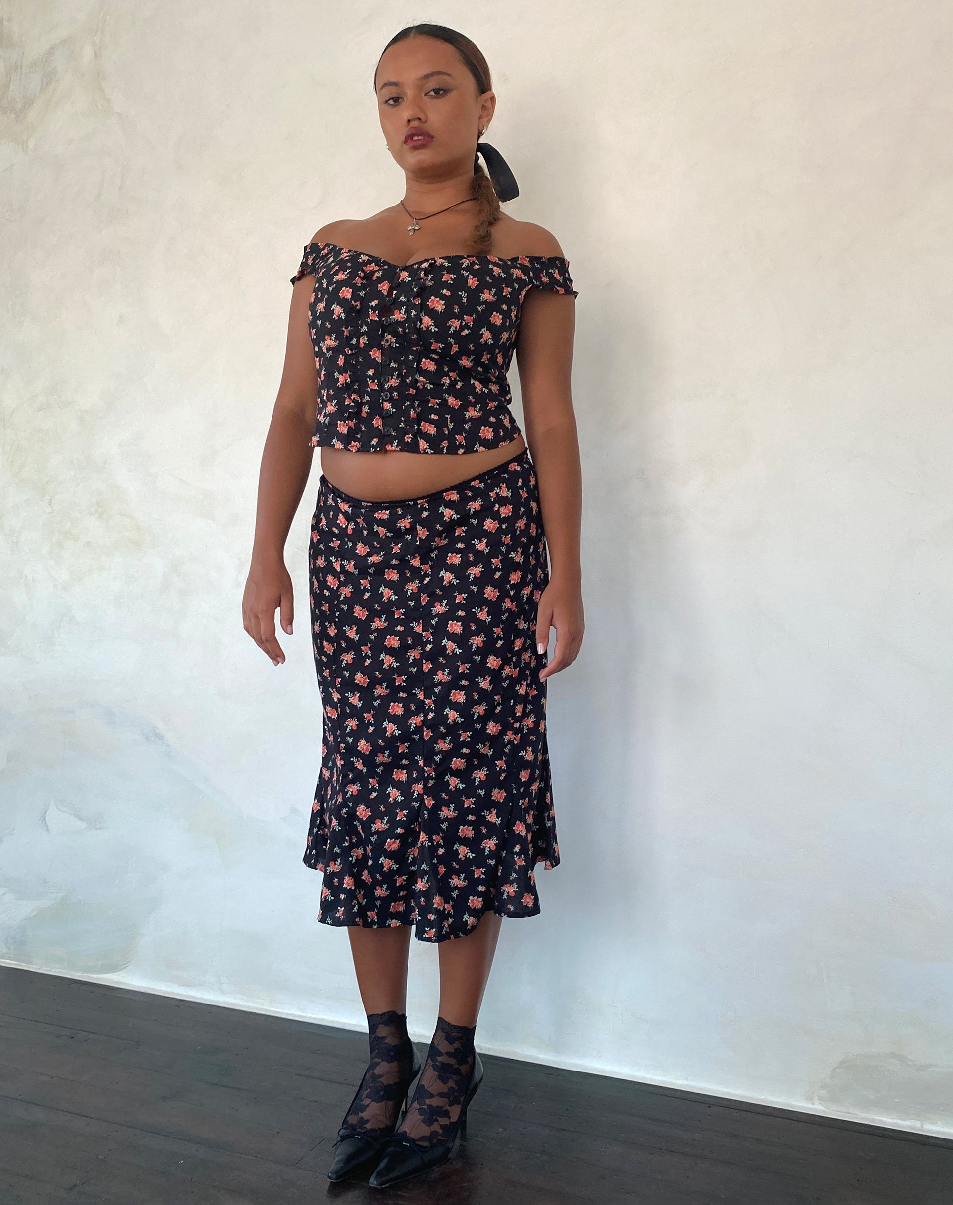 Imagen de Sima Falda midi en rosa fluo Negro