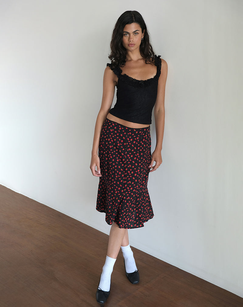 Sima Falda Midi en Polka Fresa Negro