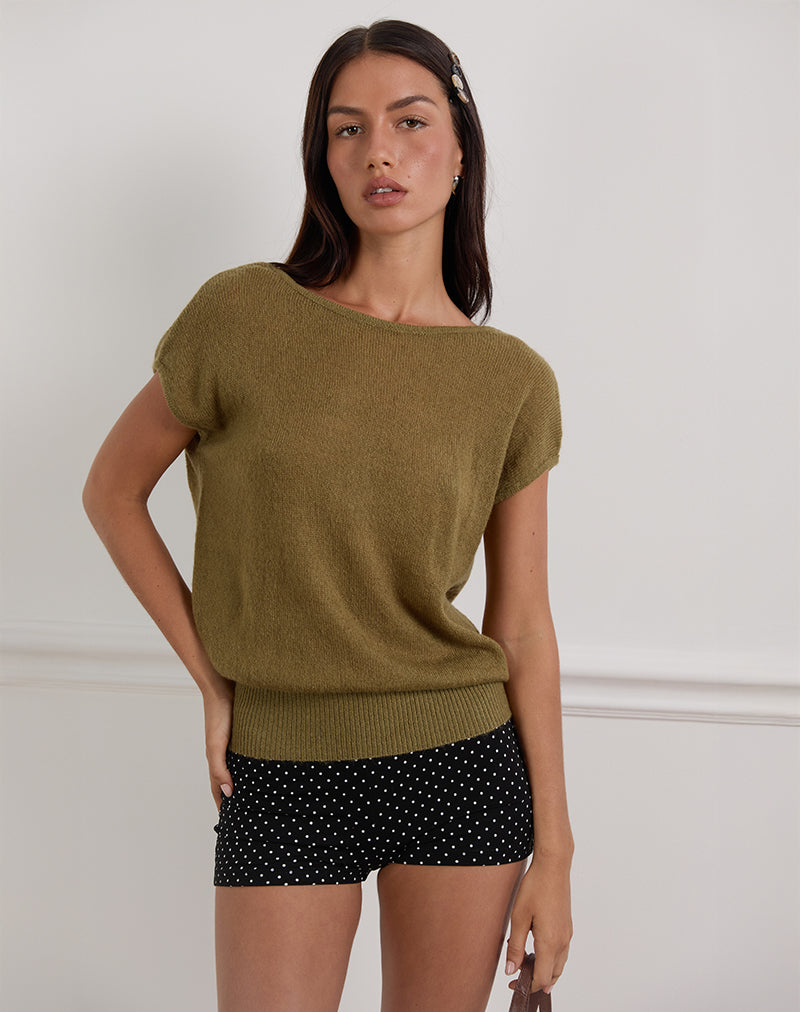 Imagen de Sinda Scoopback Top en Knit Olive