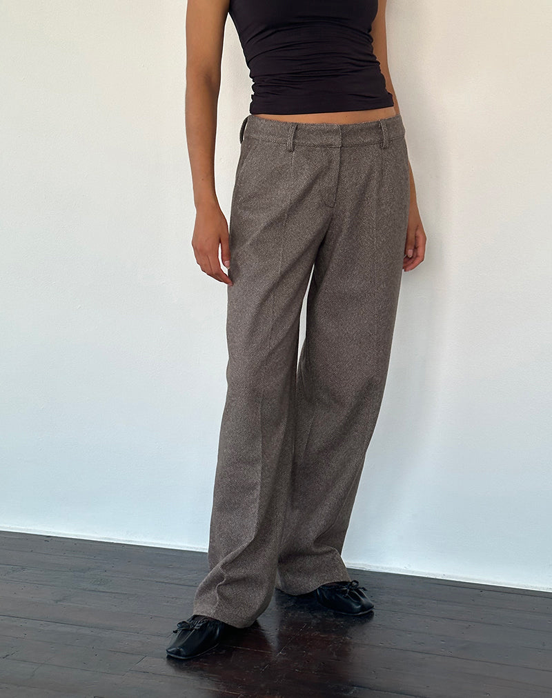 Imagen de Sirkia Pantalones de lana de tiro bajo en marrón oscuro