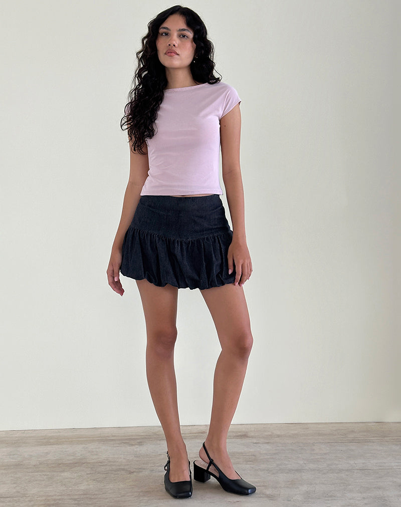 Imagen de la minifalda Sisila Puffball en Chambray Indigo
