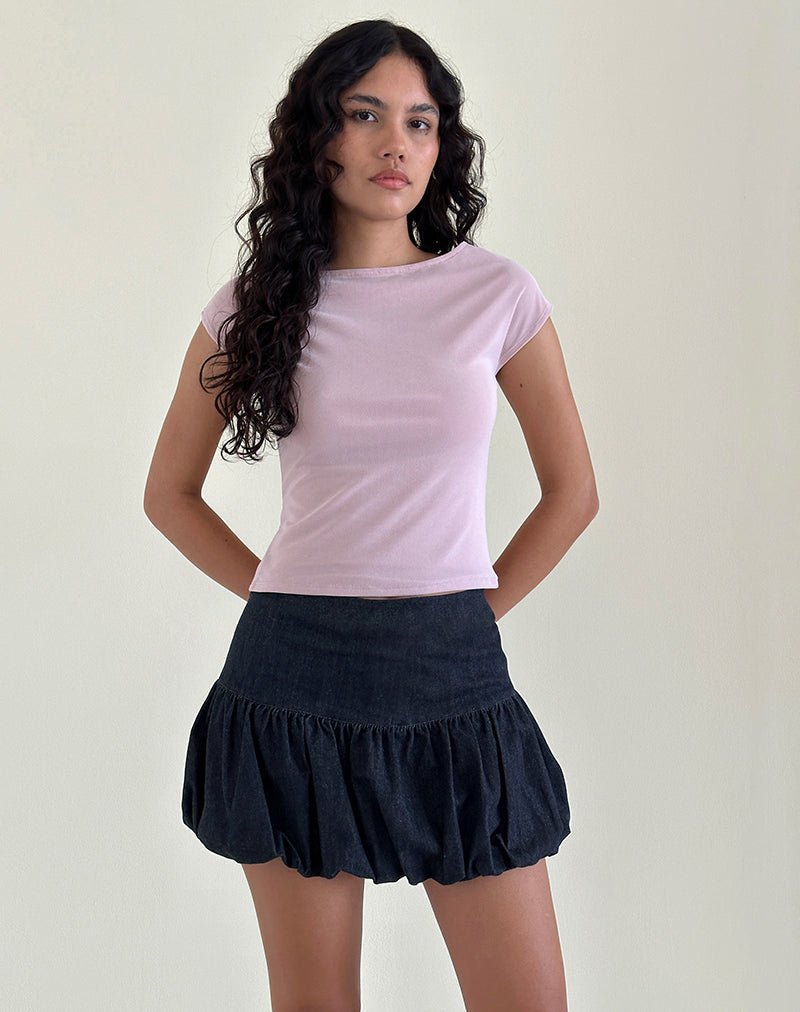 Imagen de la minifalda Sisila Puffball en Chambray Indigo