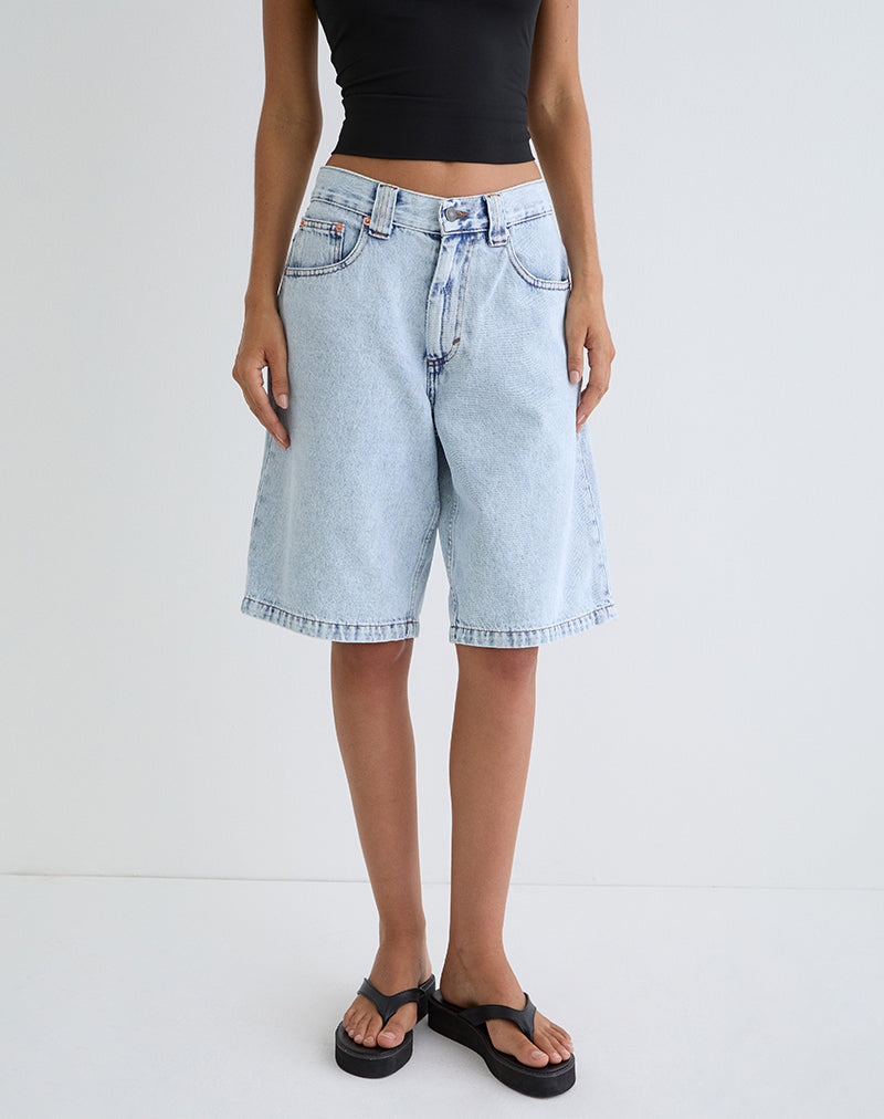 Image of Pantalones cortos de tiro bajo en azul lavado claro años 80