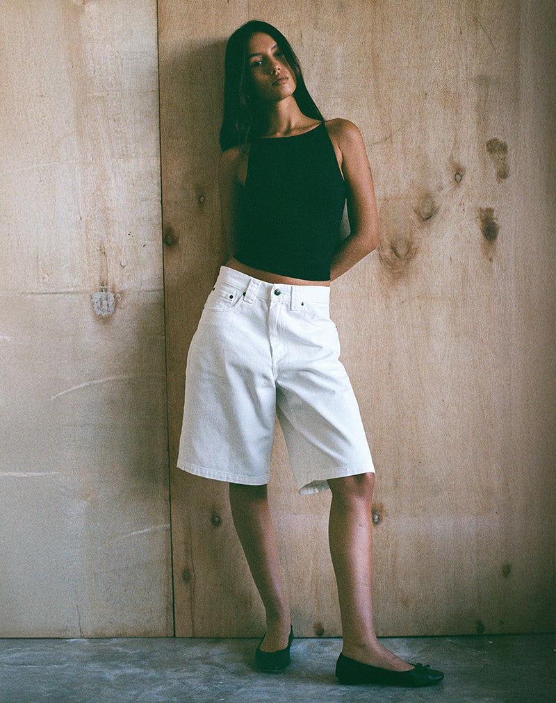 Imagen de Low Rise Denim Skater Shorts en True White