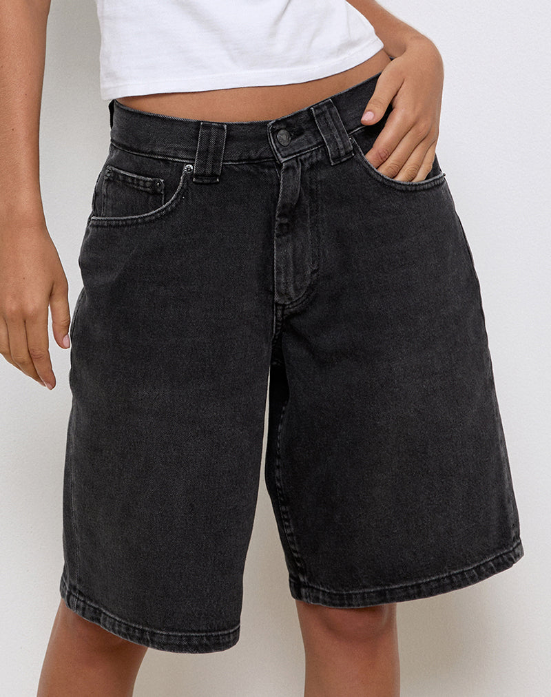 Imagen de Low Rise Skater Shorts in Washed Black Grey Denim