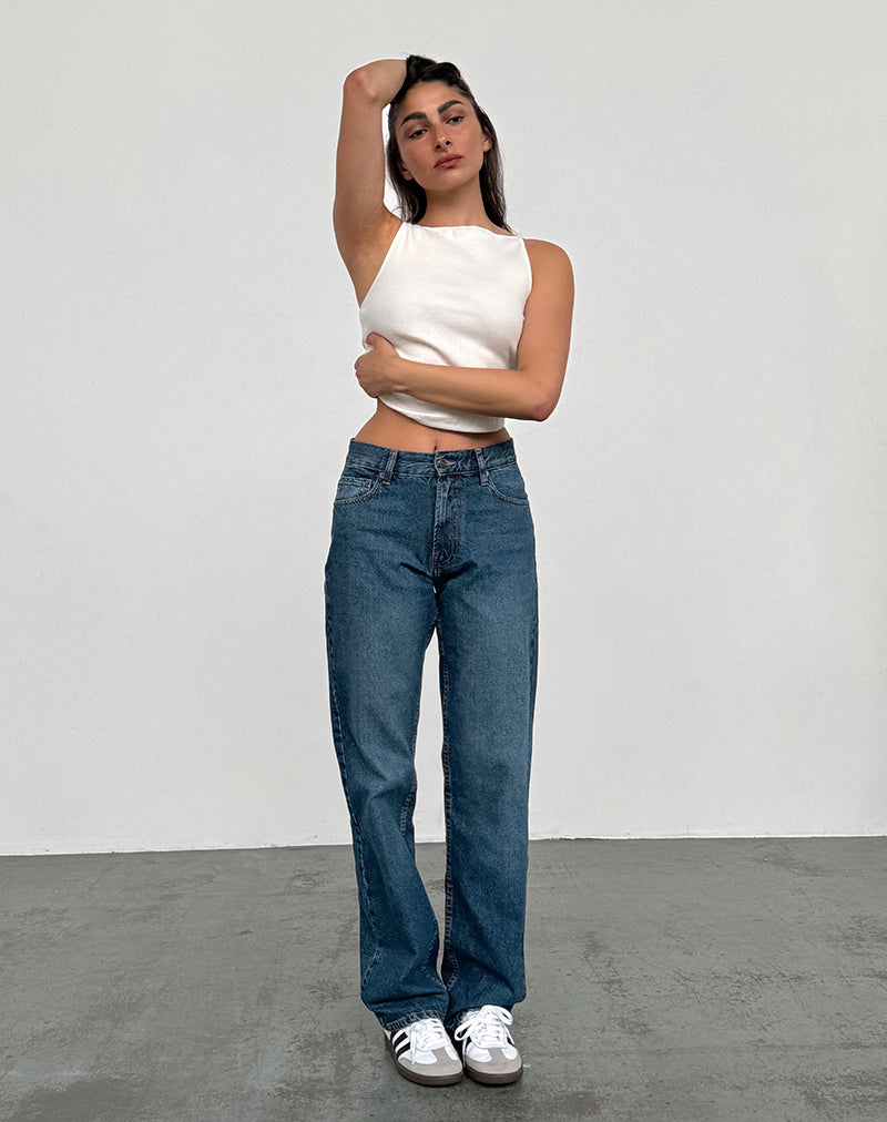 Vaqueros Mid Rise Slim Parallel en Azul Medio Usados