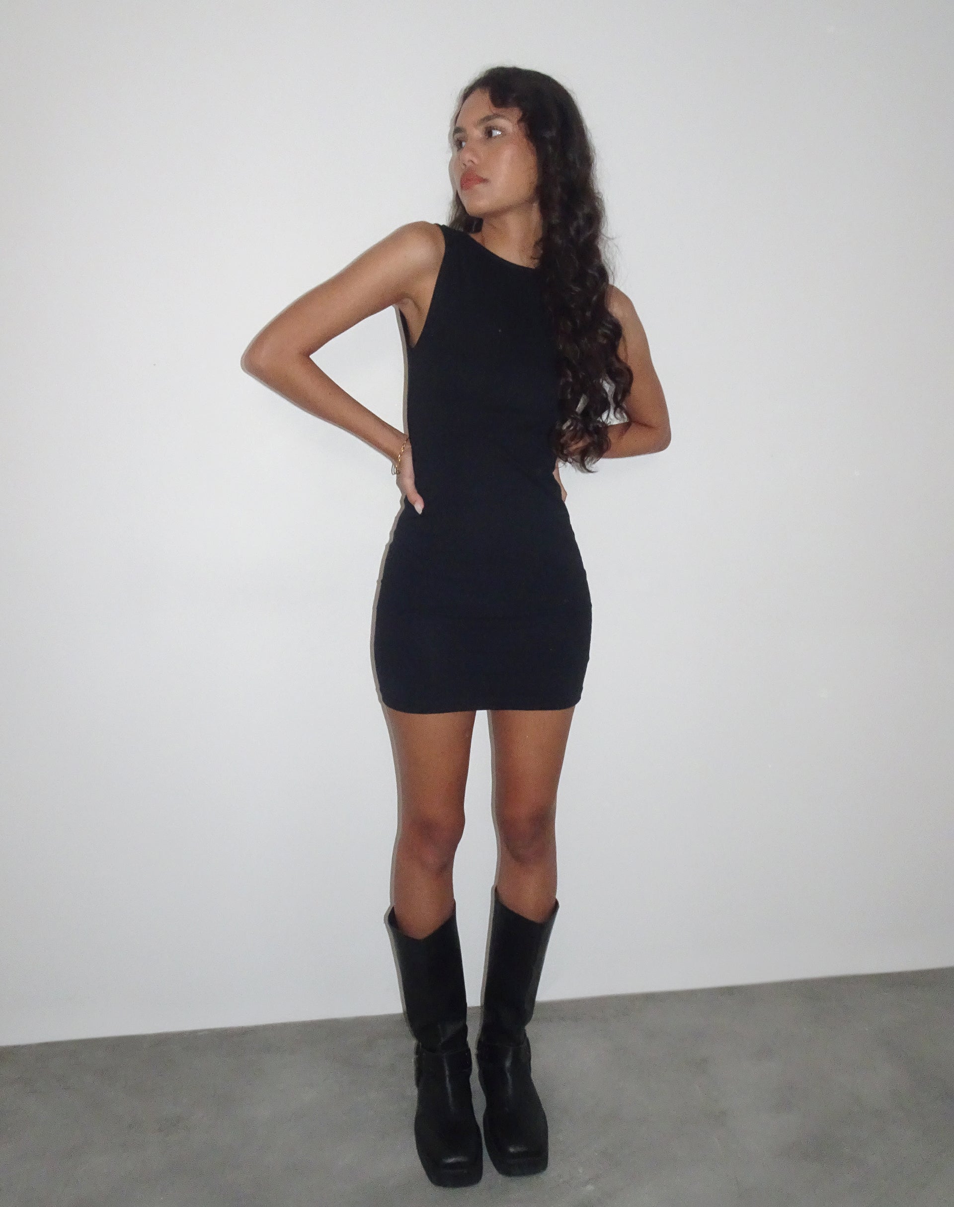 imagen de Slony Low Back Mini Dress in Black Lycra