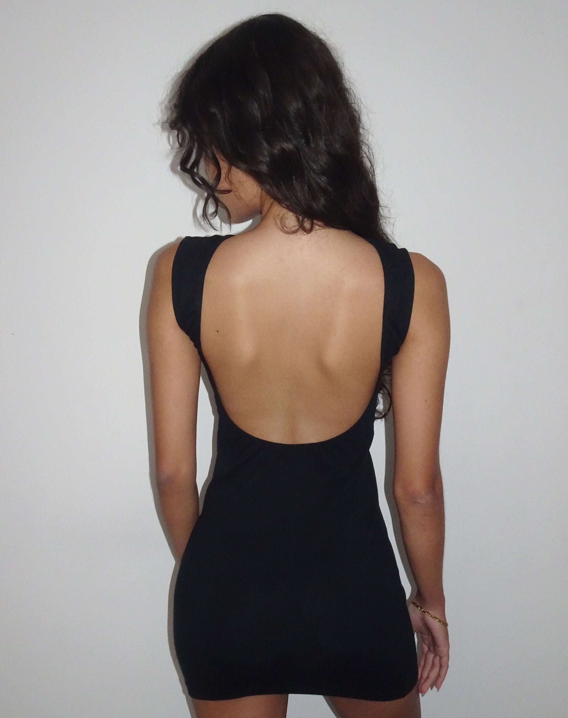 imagen de Slony Low Back Mini Dress in Black Lycra