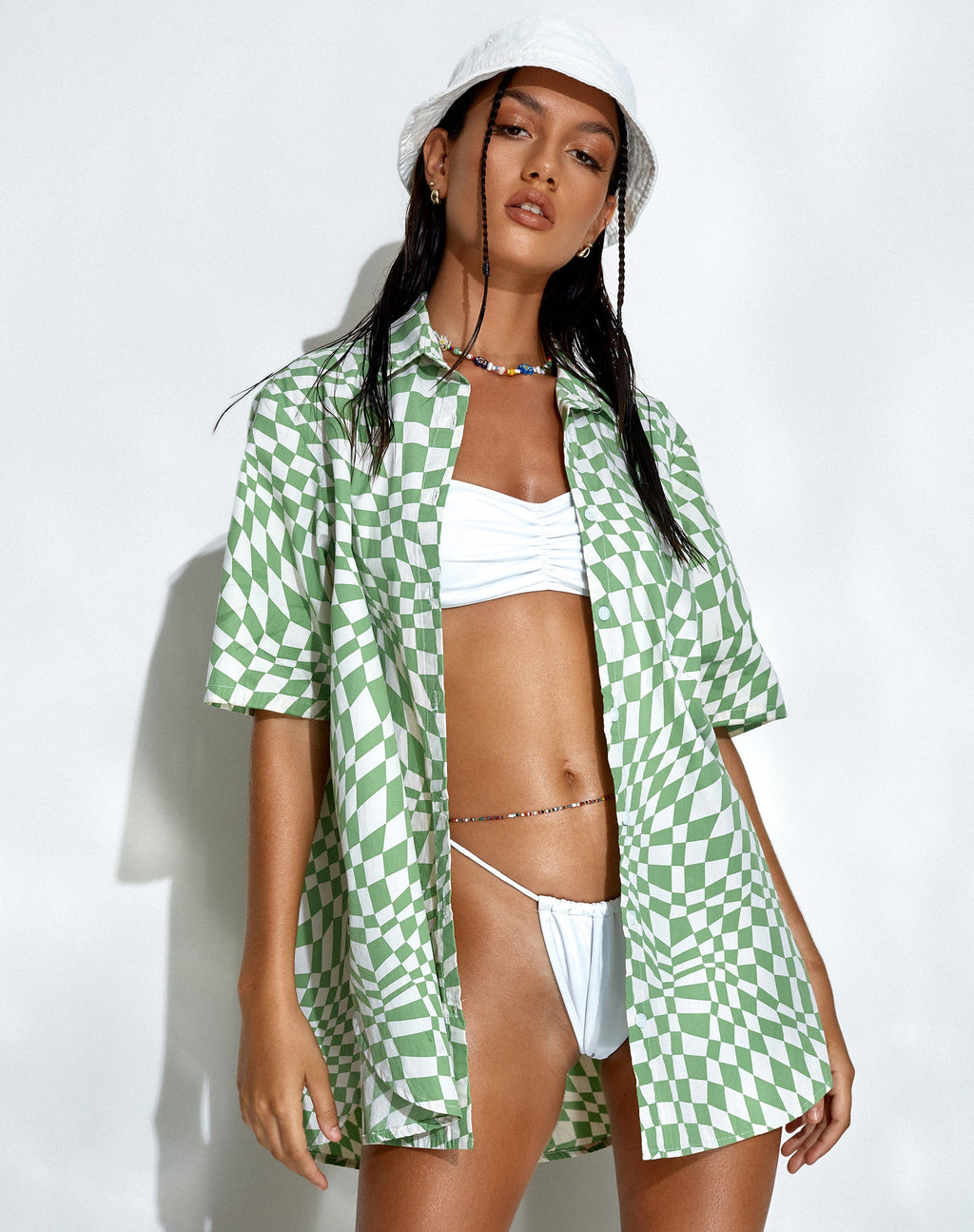 Camisa Smith de manga corta en verde bandera cuadrada
