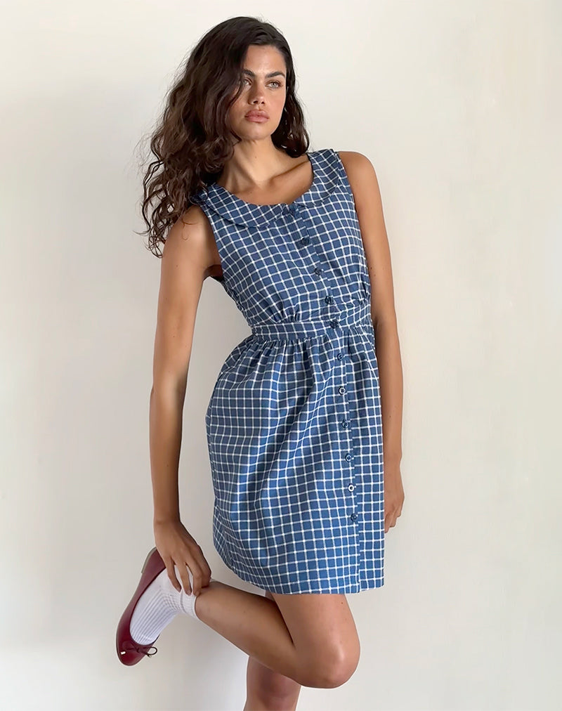 Minivestido Sokasi en tartán azul marino