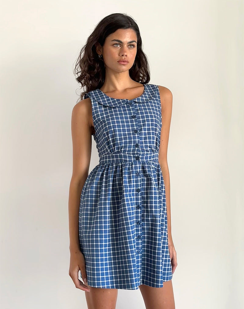 Minivestido Sokasi en tartán azul marino