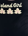 Negro con encuadernación rosa bebé y estampado Island Girl