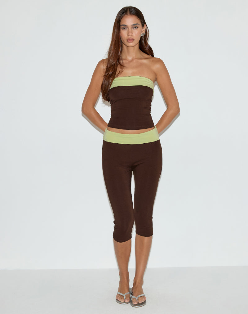 Imagen de Vivah Fold-over Capri en marrón chocolate con encuadernación pistacho