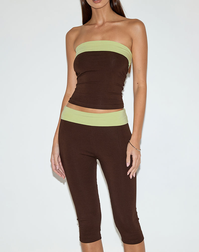 Imagen de Solna Bandeau Top en marrón chocolate con ribete pistacho