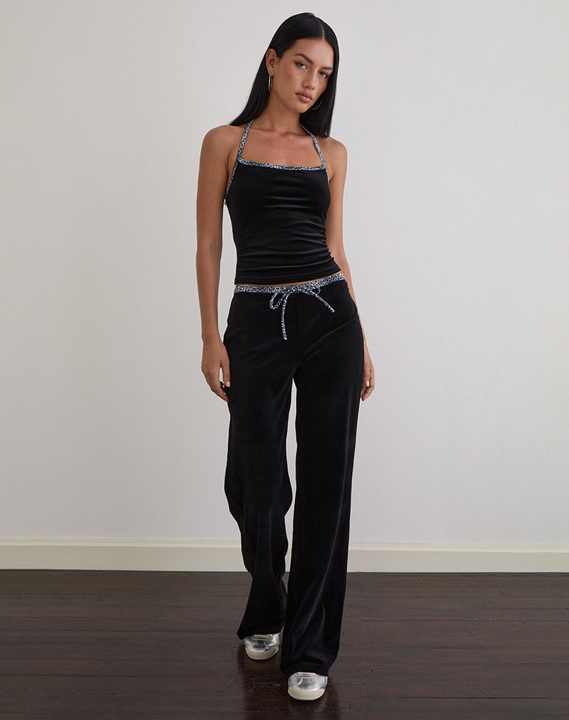 Image of Jalani Trouser in Black with Leopard Binding