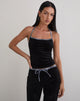 Image of Solyn Halterneck Top in Black with Leopard Binding