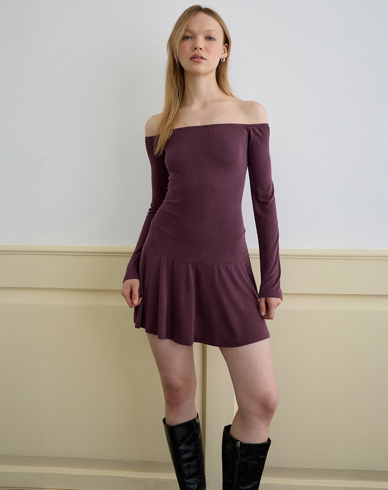 Imagen de Somiah Minivestido Bardot en cupro morado oscuro