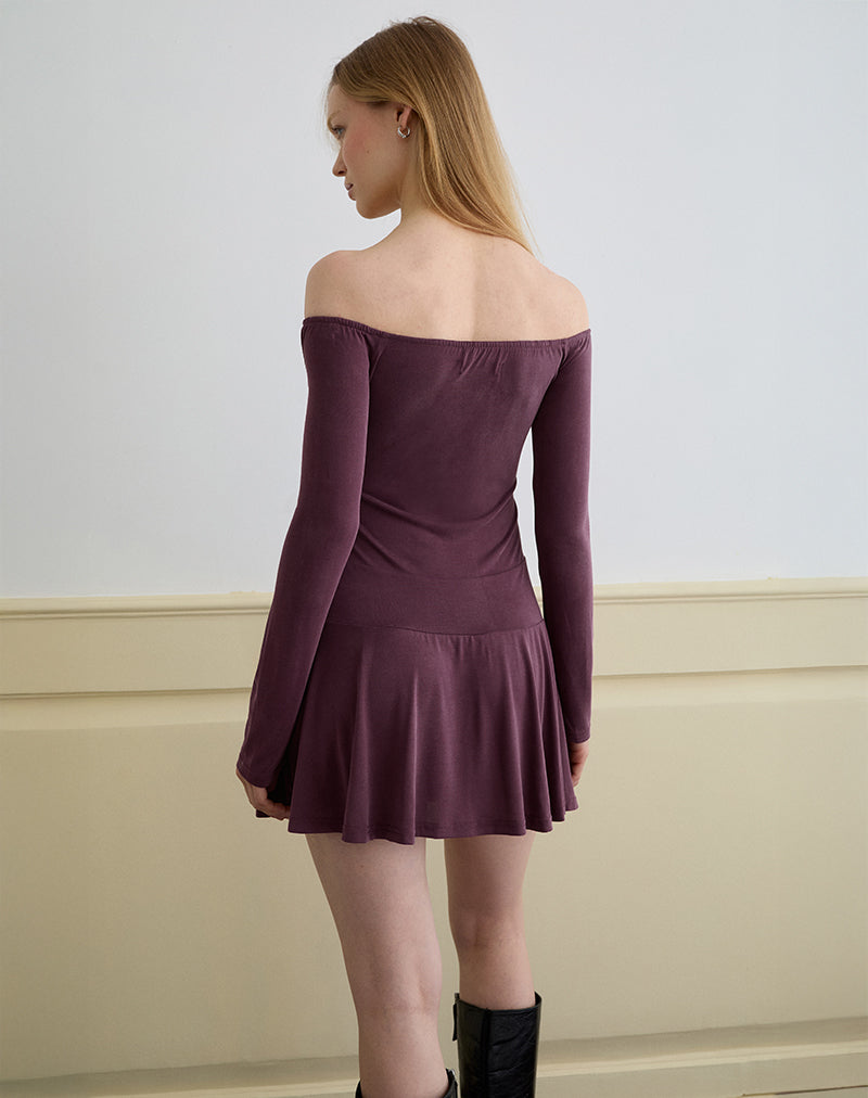 Imagen de Somiah Minivestido Bardot en cupro morado oscuro
