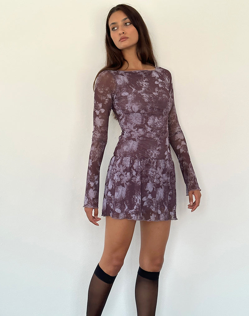 Minivestido Sonata en Botanic Sketch Morado