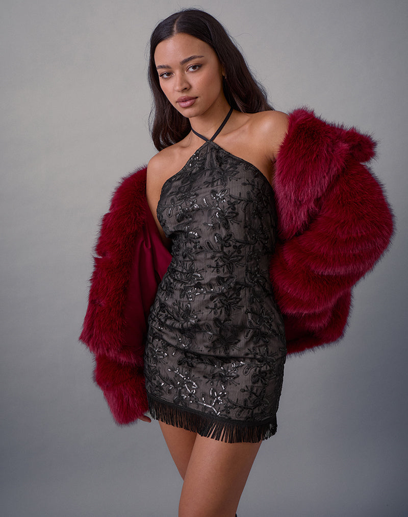 Imagen de Soren Minivestido de gasa floral con lentejuelas Negro