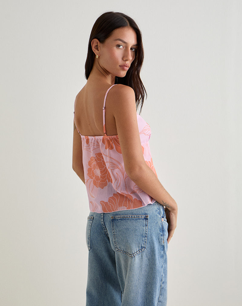 Imagen de Sorira Flare Top en Floral Rosa y Naranja