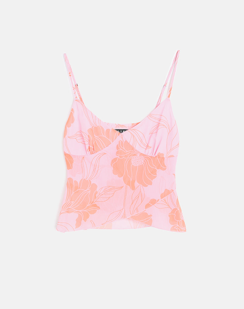 Sorira Flare Top en rosa floral y naranja