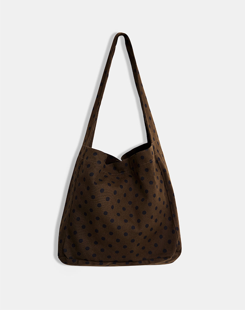Image of Sota Bolso de sarga marrón con estampado de lunares negros