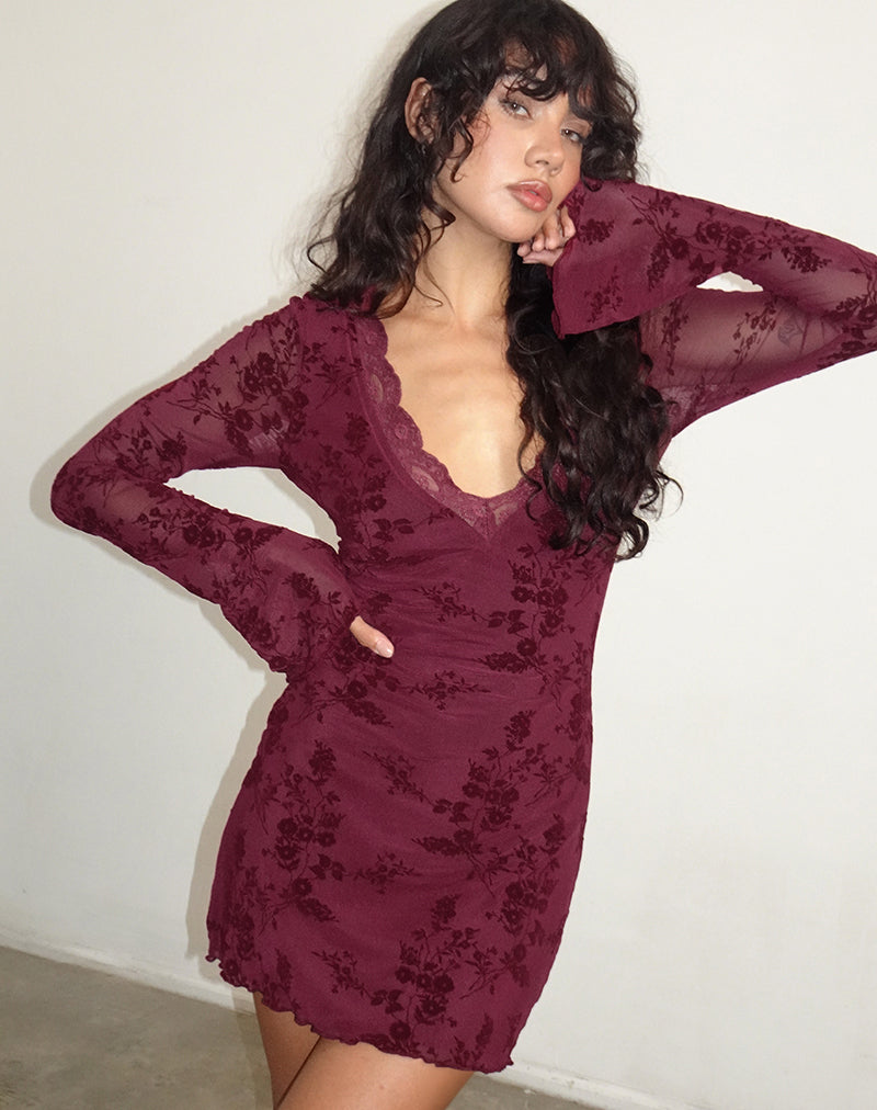 Mini Vestido Sriti en Botanical Flower Granate