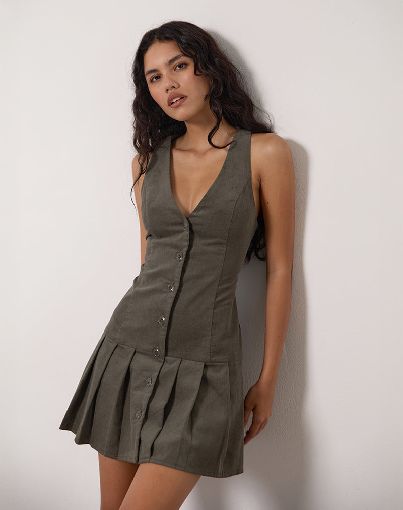 Mini Vestido Starrin Button en Cordón Marrón