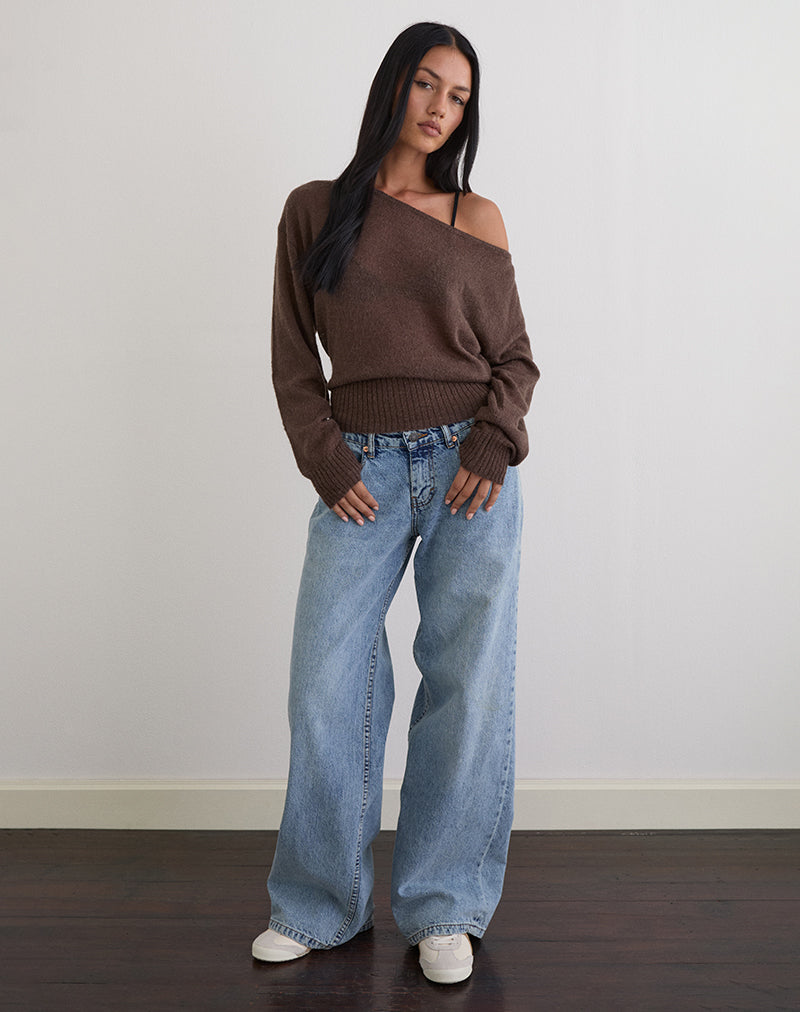 Image of Suena Asymmetric Jumper in Knit Dark Chocolate