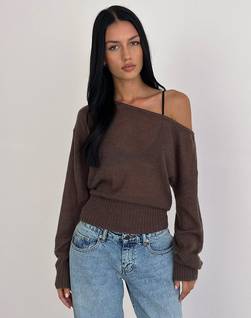 Image of Suena Asymmetric Jumper in Knit Dark Chocolate