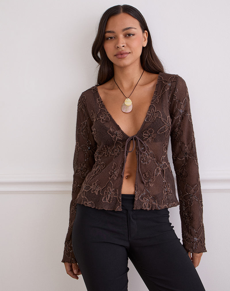 Imagen de Sukita Chaqueta de punto con lentejuelas Marrón oscuro