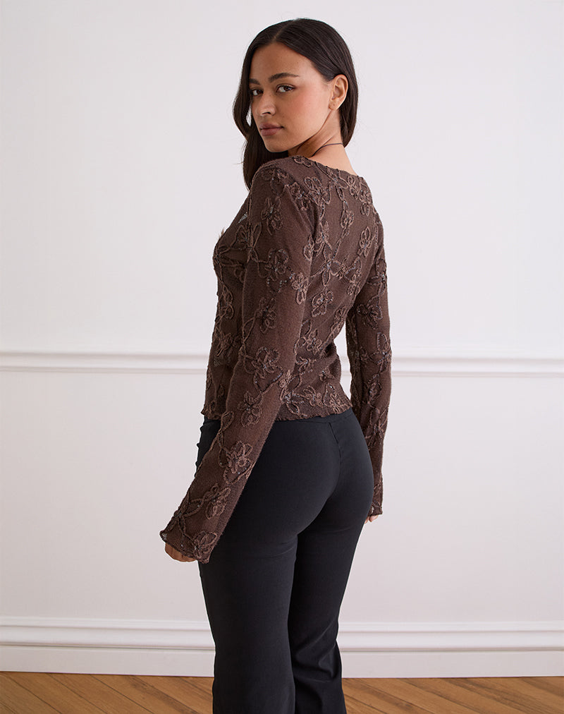 Imagen de Sukita Chaqueta de punto con lentejuelas Marrón oscuro