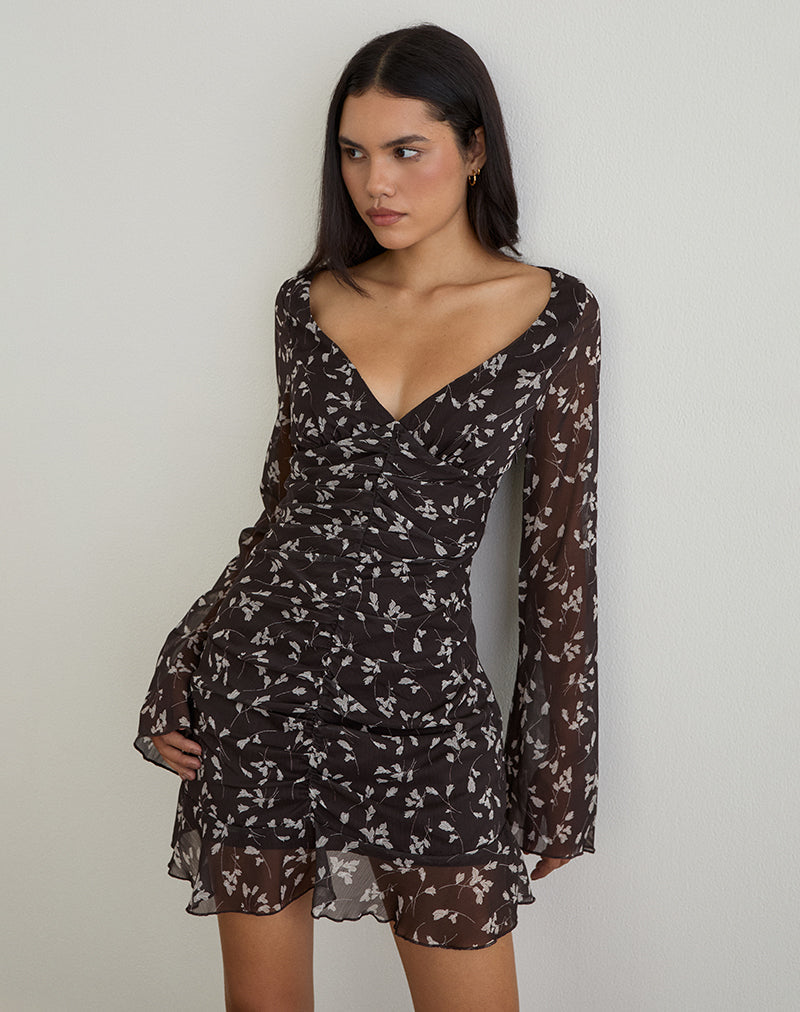 Imagen de Sumiko Minivestido de gasa de flores Marrón