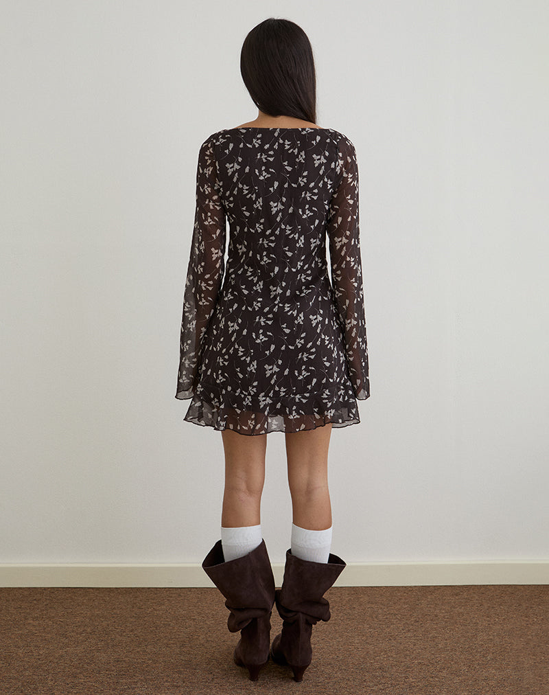 Minivestido Sumiko de gasa floral marrón