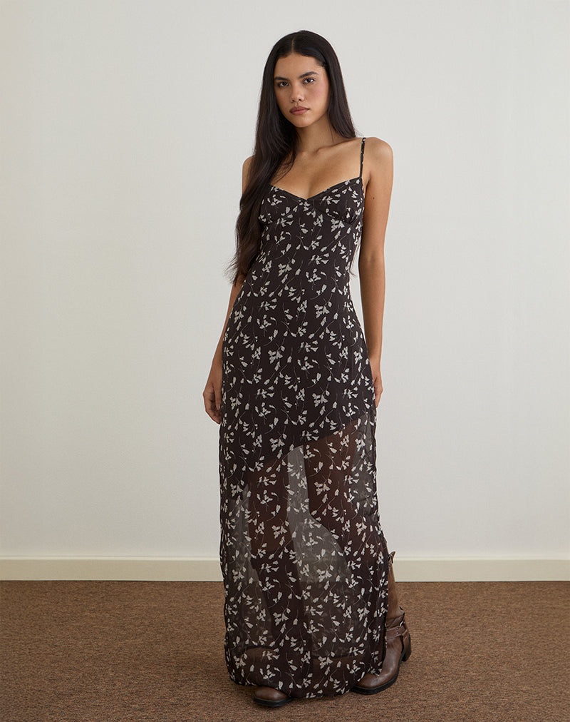 Maxivestido Sunita de gasa de flores Marrón