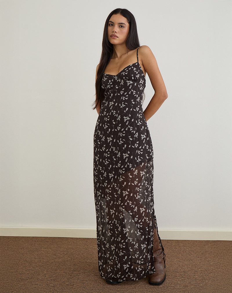 Maxivestido Sunita de gasa de flores Marrón