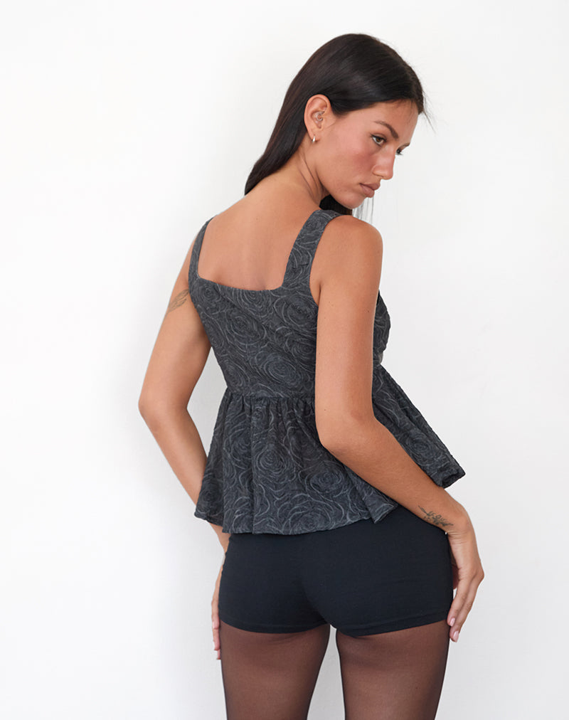 Imagen de Sunja Peplum Top en gasa negra texturizada