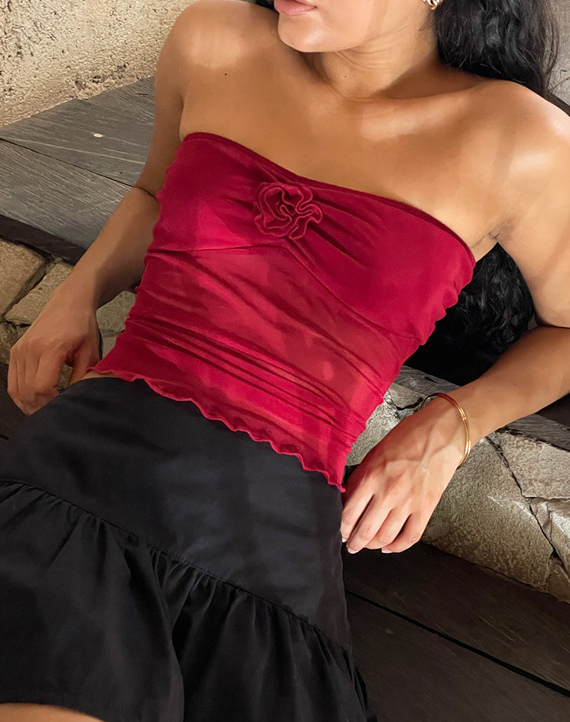 Top Sunniva Bandeau en malla cereza
